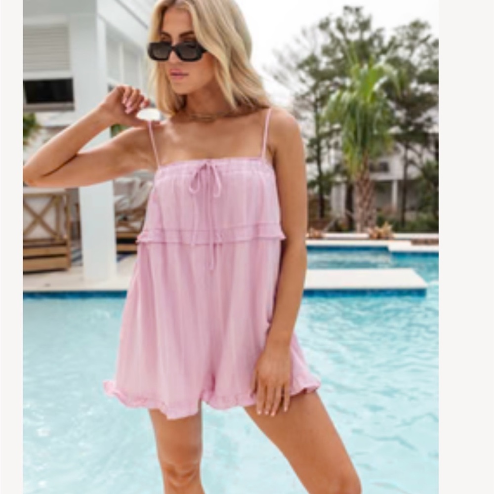 Pink tiered babydoll romper